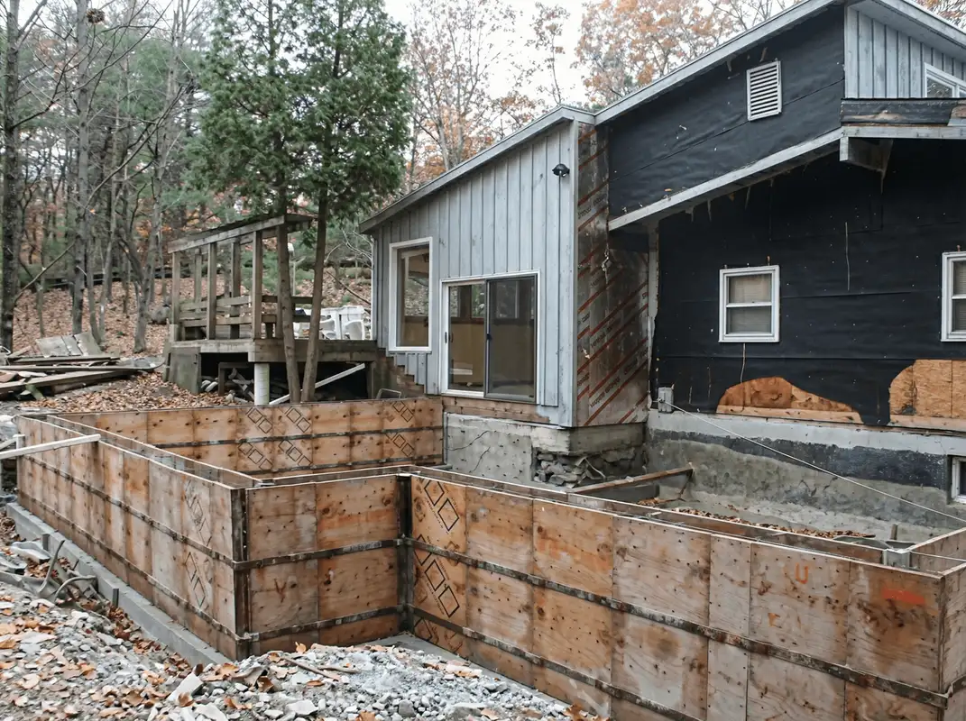 Prepared site with foundation forms for home remodeling and addition project in Houston, TX